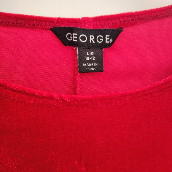 George brand Short sleeve red velour dress with sequined belt (size L 10-12) - Picture 6 of 10